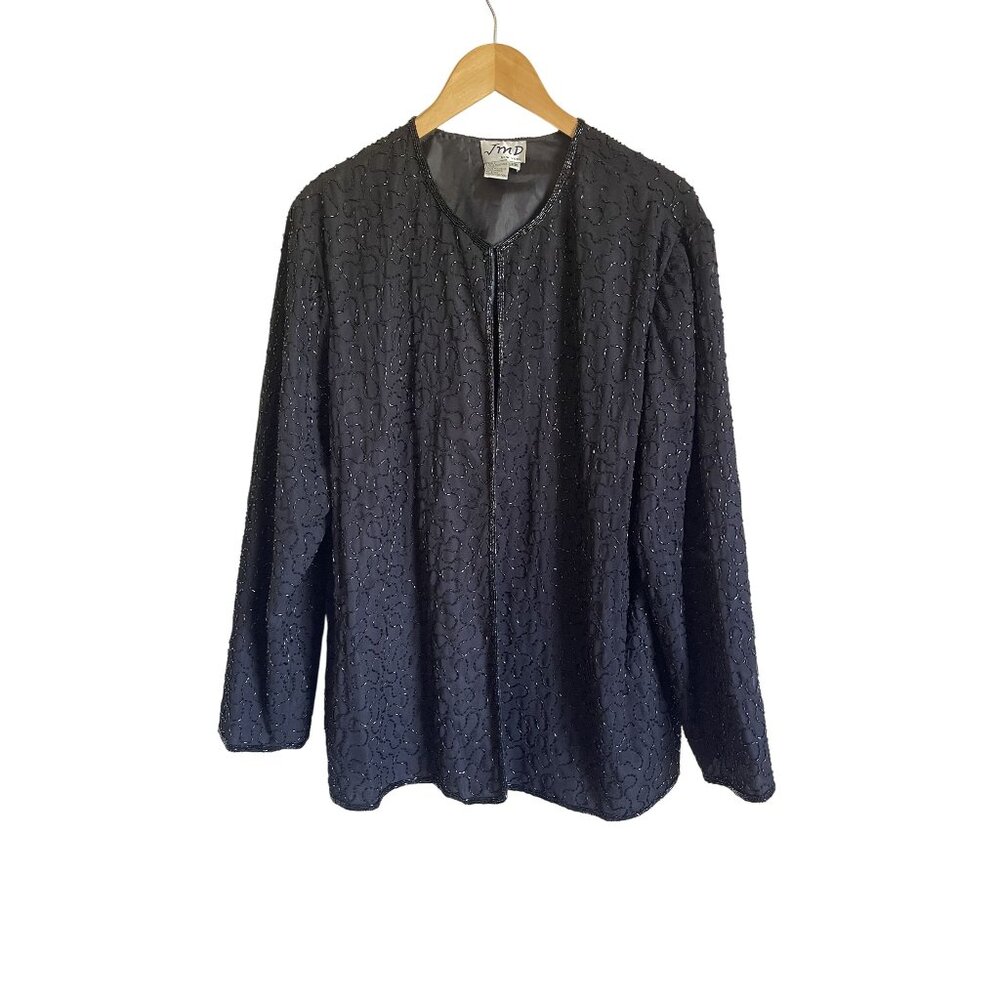 Vintage VTG JMD New York Black Beaded Open Topper Jacket Dressy Cocktail Wedding